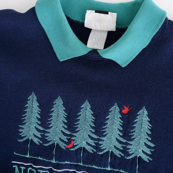 Vintage Lee Heavyweight Navy Embroidered Northwoods Wisconsin Collared Sweater M - Picture 13 of 13